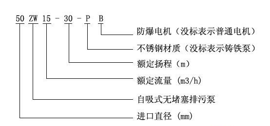 ZW型自吸式無堵塞排污泵型號(hào)意義